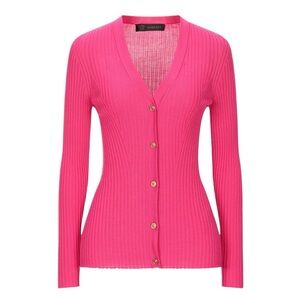 Versace Pink Ribbed V-Neck Medusa Button Cardigan Size IT42/USM